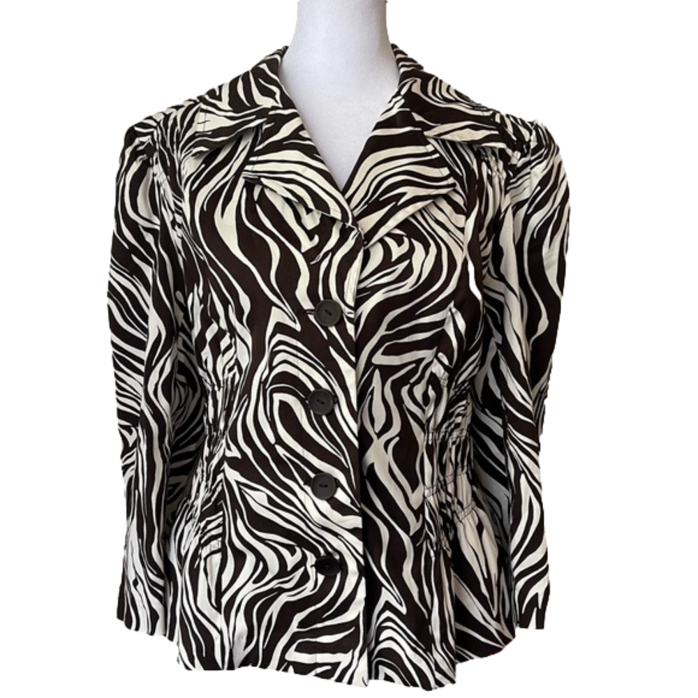 Sunny Leigh Spring Awakening Zebra Cropped Blazer Jacket 3/4 Sleeve 12